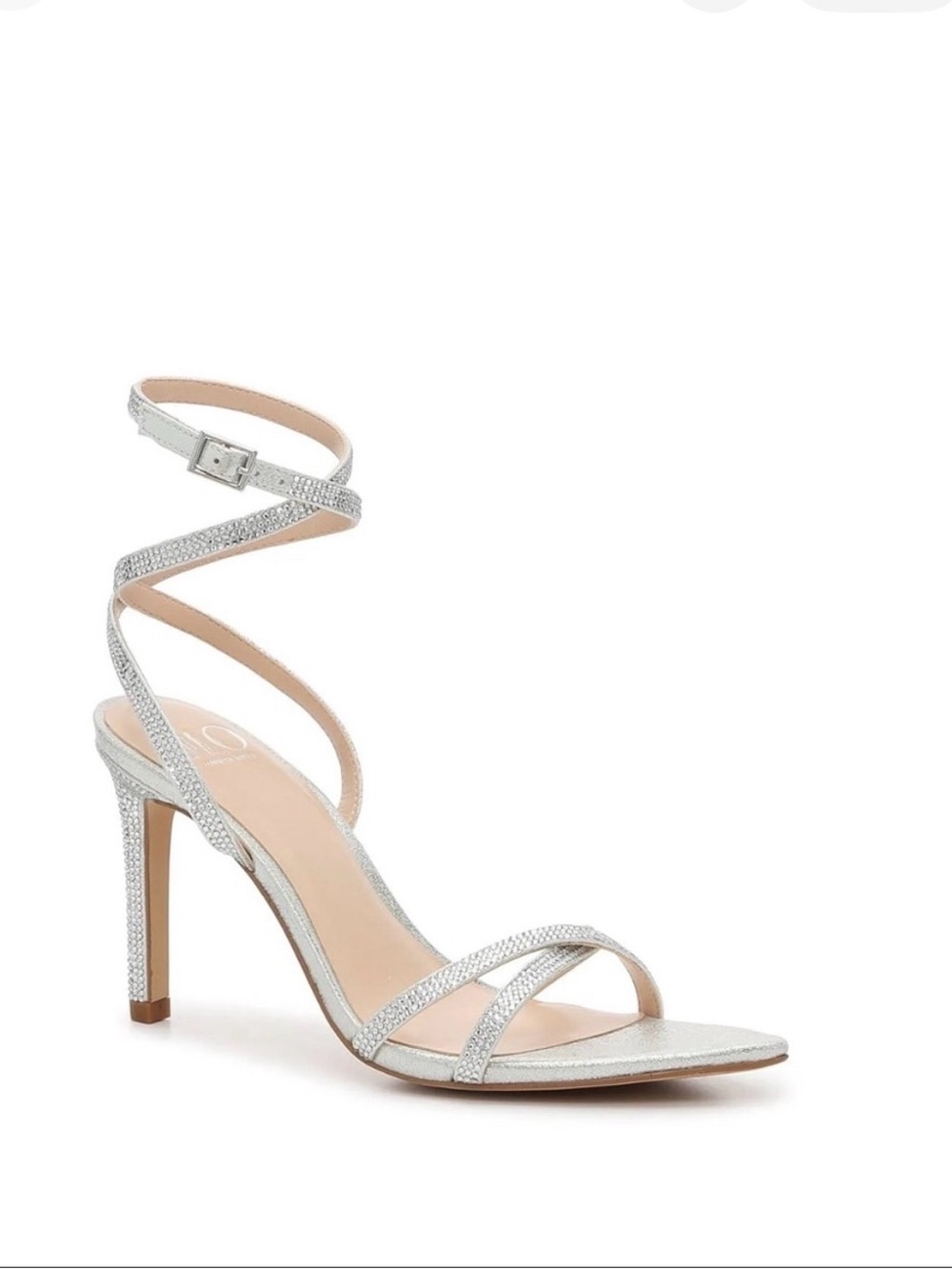 Jennifer Lopez Silver Rhinestone Wrap-Strap Stiletto Sandal